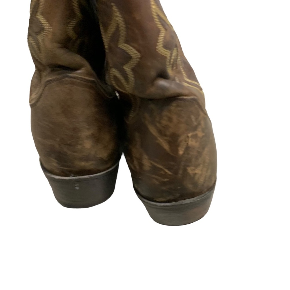 JUSTIN MEN'S BUCK BROWN ROUND TOE WESTERN BOOTS cowboy shoes size 9.5 leather - Picture 4 of 8